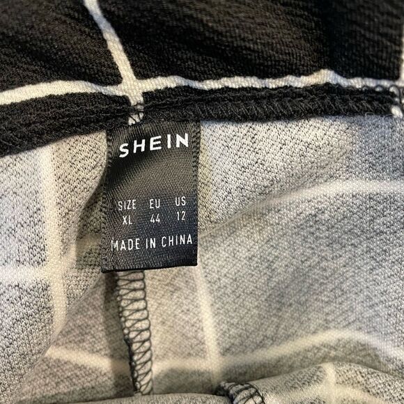 SHEIN MOOSTA Grid Print Paperbag Waist Belted Wide Leg Pants geometric XL sz 12 - Picture 5 of 8